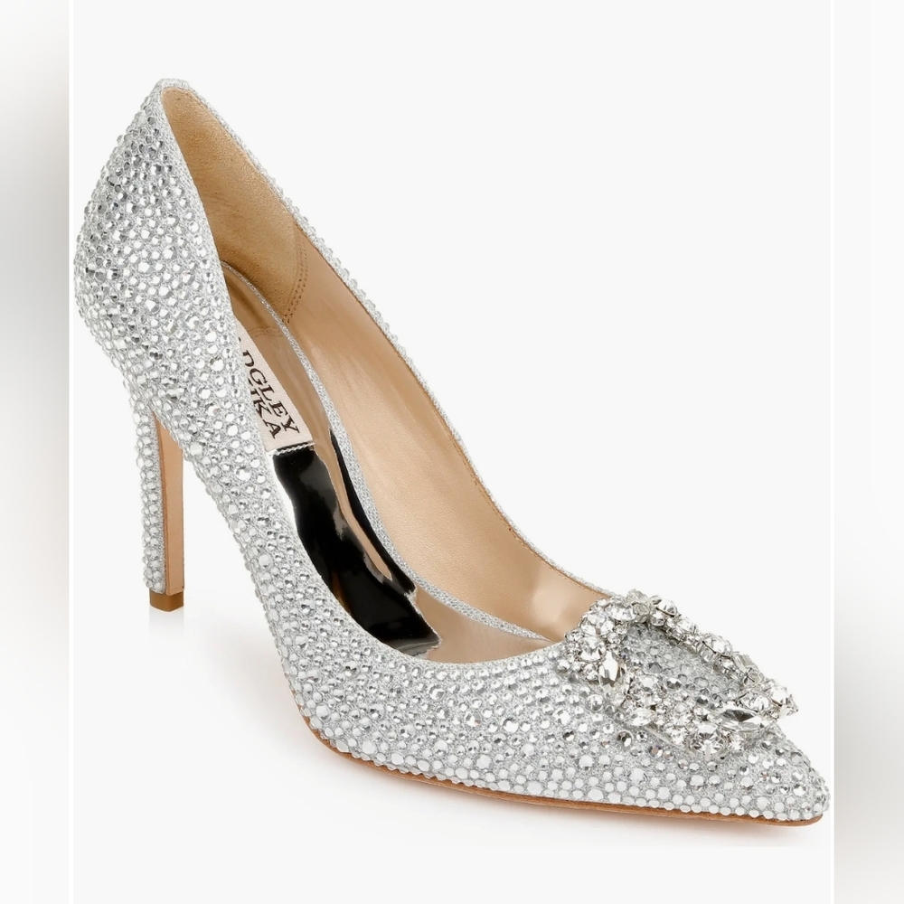 Badgley Mischka Womens Silver Cher II Pointed Toe Pump Size 7 Embellished